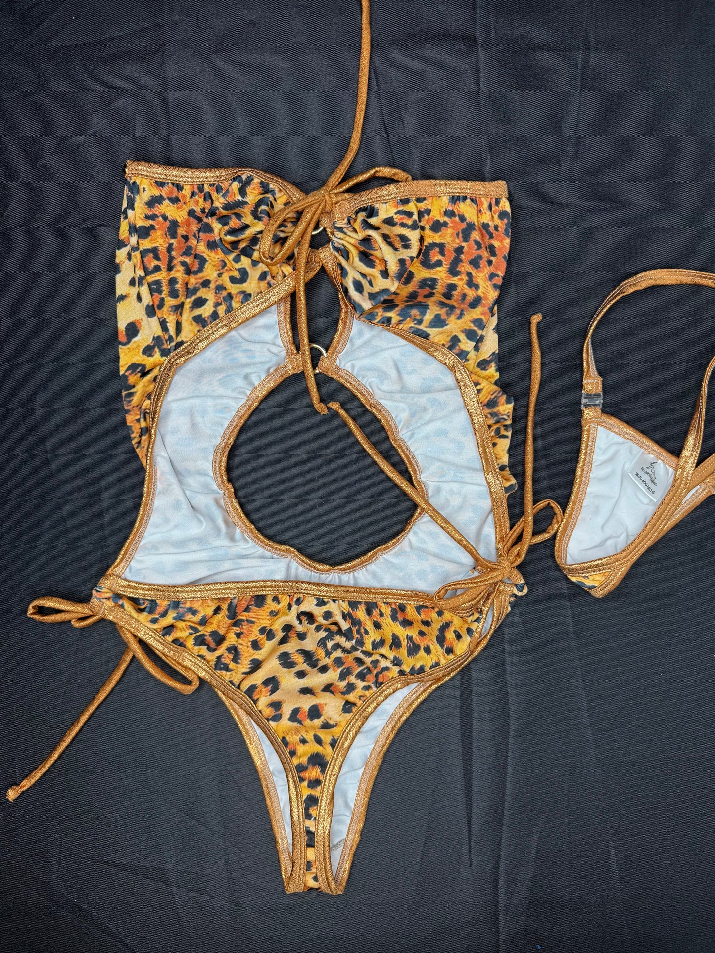 Cheetah Animal Print/Metallic Copper Spandex One-Piece Lingerie Outfit