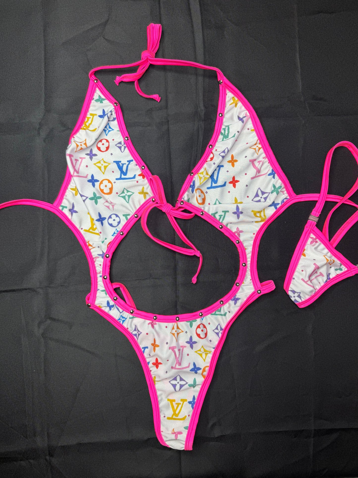 Design White/Hot Pink Spandex One-Piece Lingerie Outfit