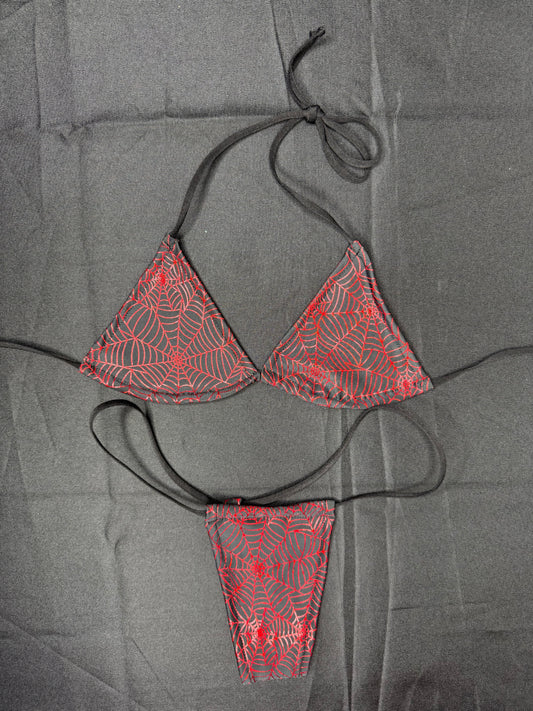 Black/Red Spider Web Spandex Micro Bikini Lingerie Outfit