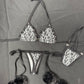 Black Designer Two-Piece Side-Tie Bikini Fur Lingerie Outfit