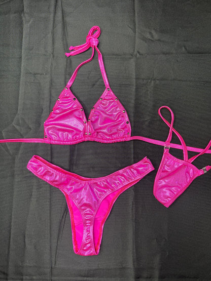 Hot Pink Spandex Bikini Top/Cheeky Thong Lingerie Outfit