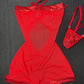 Metallic Red Spandex/Red Mesh One-Piece Lingerie Outfit