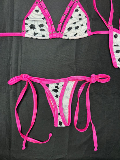 Animal Cow Print/Hot Pink Spandex Two-Piece Bikini Lingerie Outfit