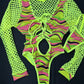 Neon Yellow/Pink Wave Leotard Exotic Dancer Outfit