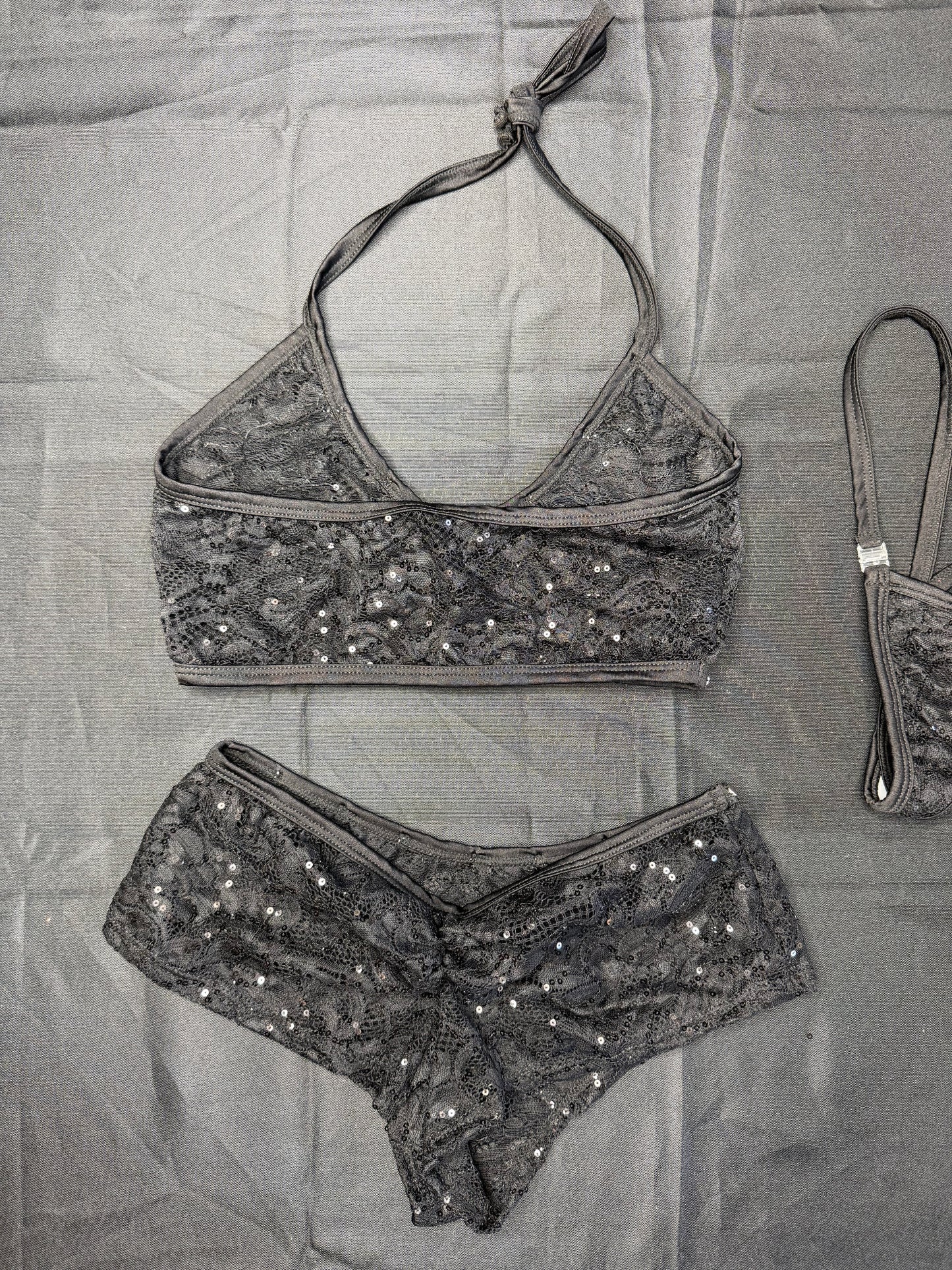 Black Lace Sports Bra/Shorts Two-Piece Lingerie Outfit