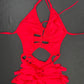Red Spandex One-Piece Ripped Bottoms Lingerie Outfit