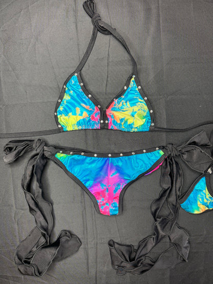 Black/Rainbow Spandex Two-Piece Bikini Lingerie Outfit