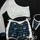 Blue Cowboys Spandex/White Mesh Two-Piece Single Sleeve/Shorts Lingerie Outfit