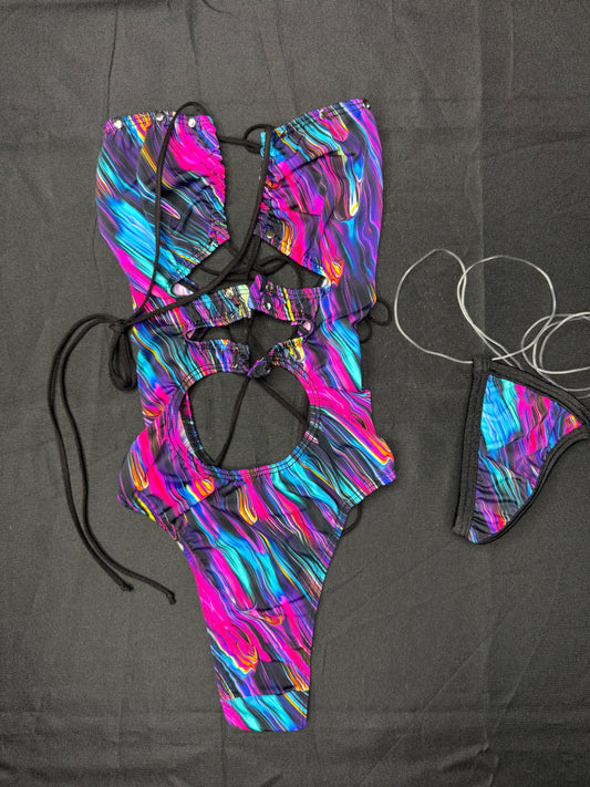Multi Color Spandex One-Piece Lingerie Outfit