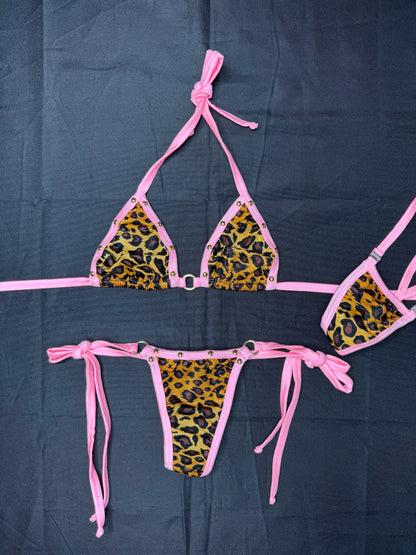 Baby Pink/Animal Print Spandex Two-Piece Bikini Lingerie Outfit