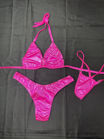 Hot Pink Spandex Bikini Top/Cheeky Thong Lingerie Outfit