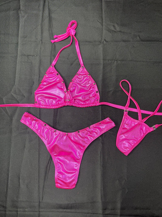 Hot Pink Spandex Bikini Top/Cheeky Thong Lingerie Outfit