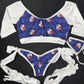 Patriots Print/White Spandex Short Sleeve Top/Bikini Bottoms Two-Piece Lingerie Outfit