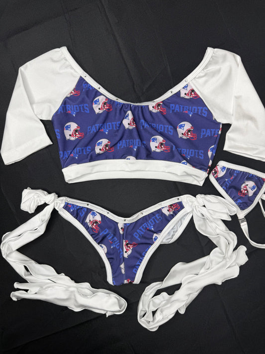 Patriots Print/White Spandex Short Sleeve Top/Bikini Bottoms Two-Piece Lingerie Outfit
