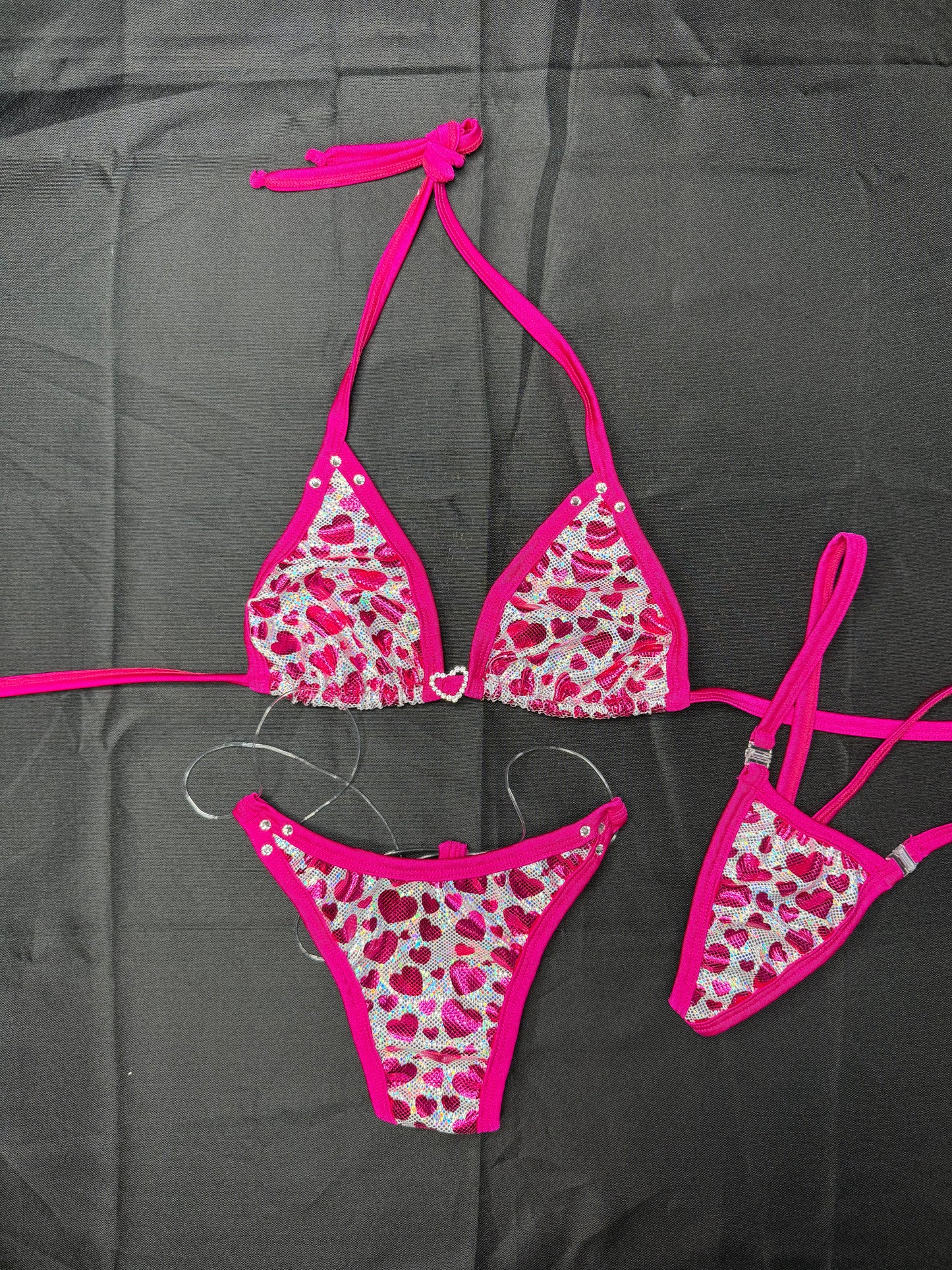 Hearts Spandex Two-Piece Bikini Lingerie Outfit