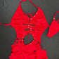 Red Spandex One-Piece Ripped Bottoms Lingerie Outfit