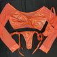 Metallic Orange Spandex/Orange Mesh Long Sleeve Two-Piece Lingerie Outfit