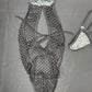 Metallic Black/Black Fishnet One-Piece Lingerie Outfit