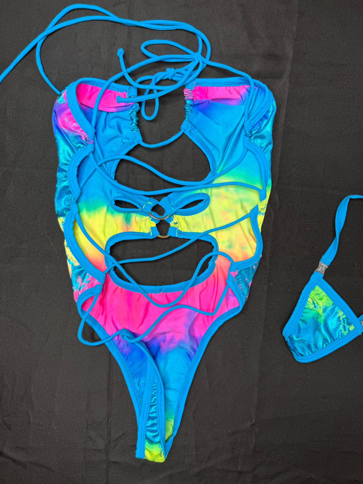 Metallic Turquoise/Aqua Blue One-Piece Lingerie Outfit