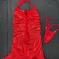 Metallic Red Spandex Ripped Back One-Piece Lingerie Outfit