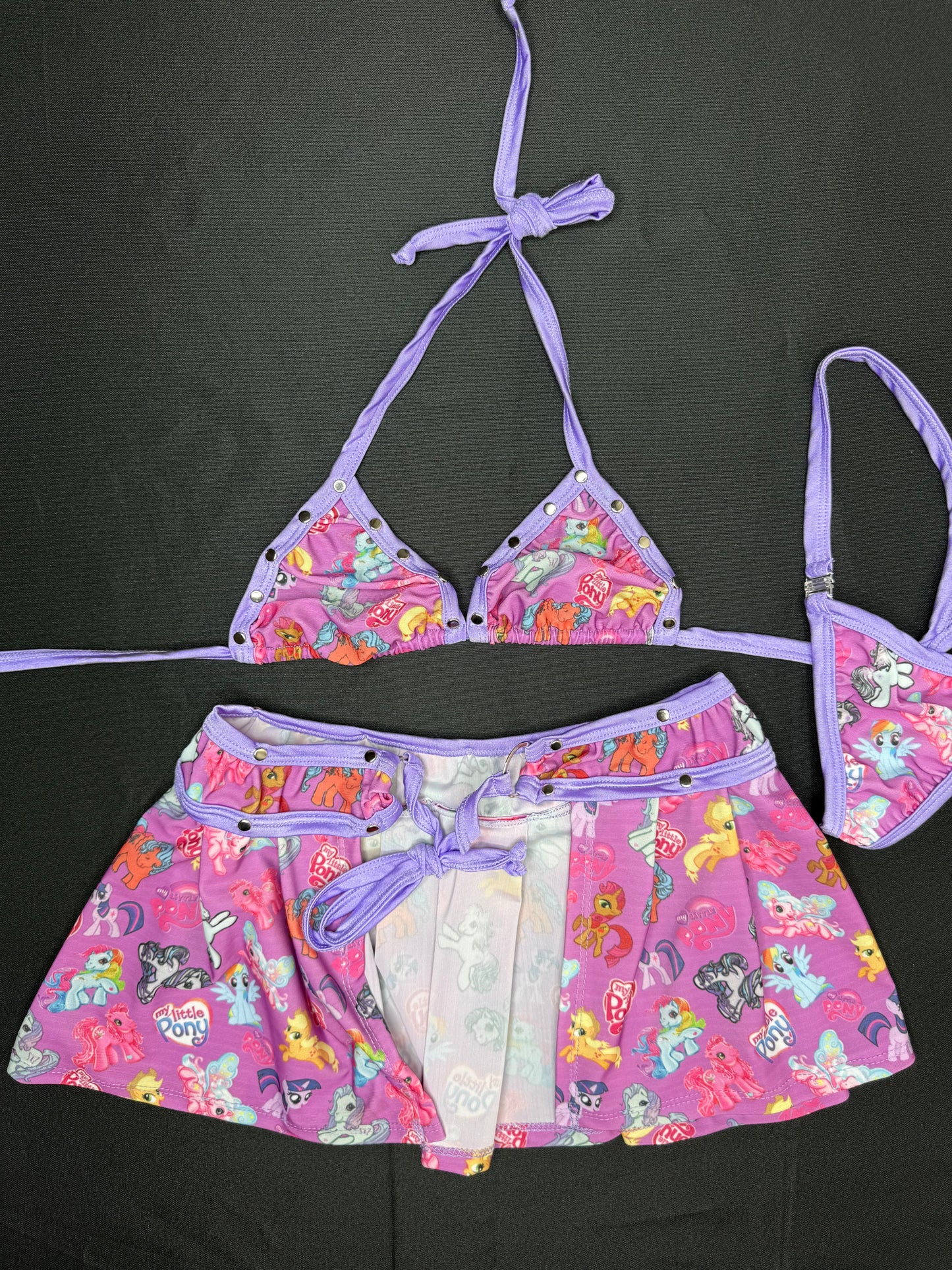 Lavender/Pink Pony Spandex Bikini Top/Skirt Two-Piece Lingerie Outfit