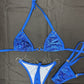 Metallic Royal Blue Animal Print Spandex Two-Piece Bikini Lingerie Outfit