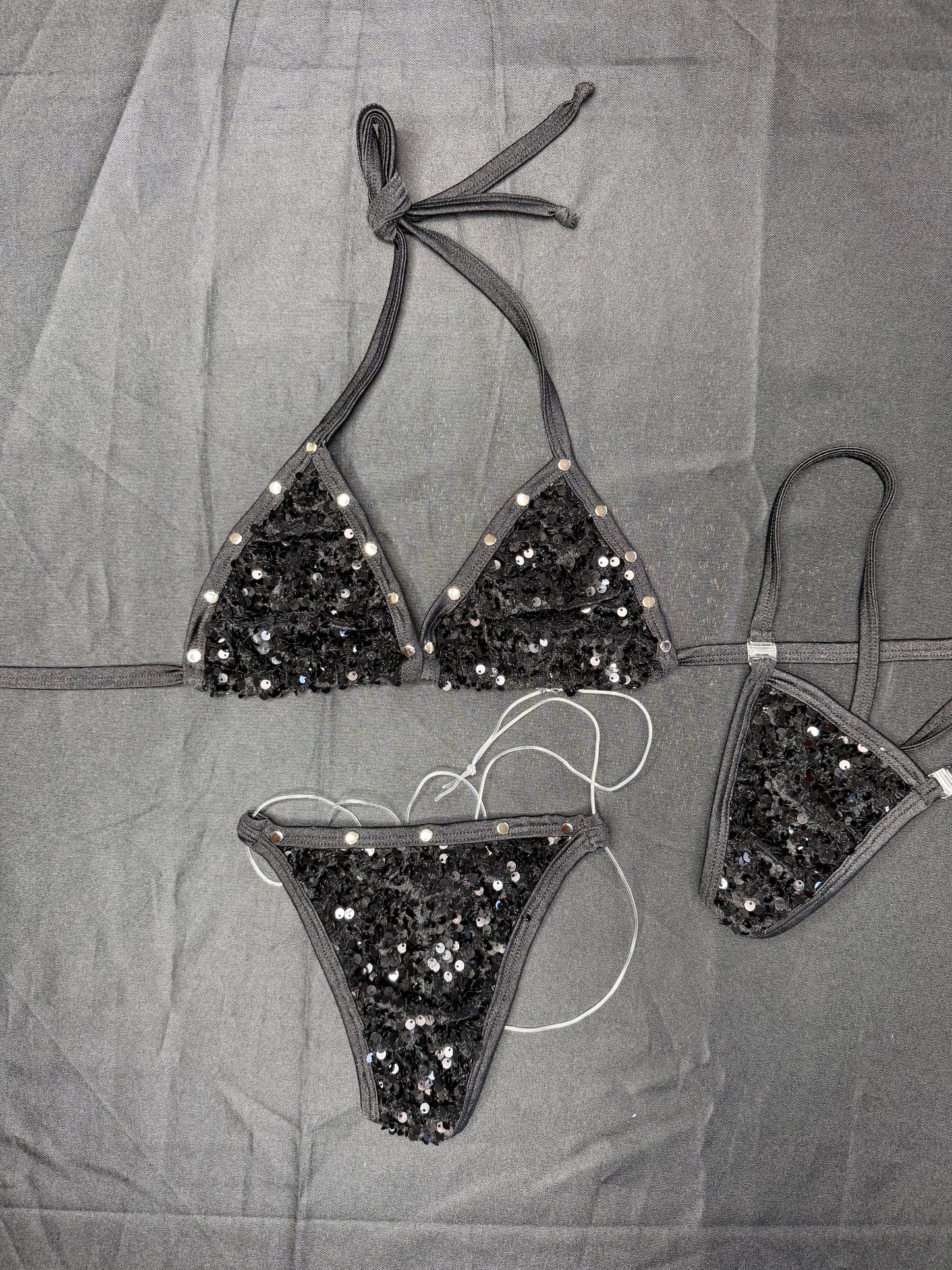 Black Sequins Two-Piece Bikini Lingerie Outfit