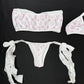 White/Baby Pink Designer Spandex Tube Top/Side Tie Bikini Bottoms Two-Piece Lingerie Outfit