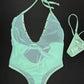 Mint Mesh/Metallic Mint Spandex One-Piece Lingerie Outfit
