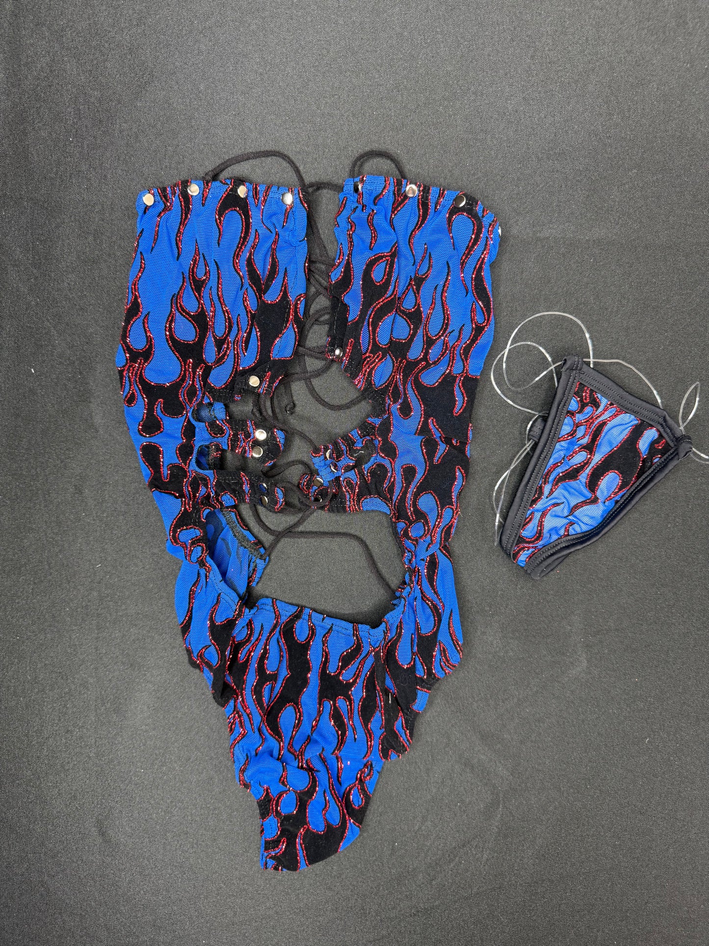 Blue Flame Mesh One-Piece Lingerie Outfit