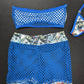 Money Print Blue Fishnet Tube Top/Fishnet Shorts Lingerie Outfit