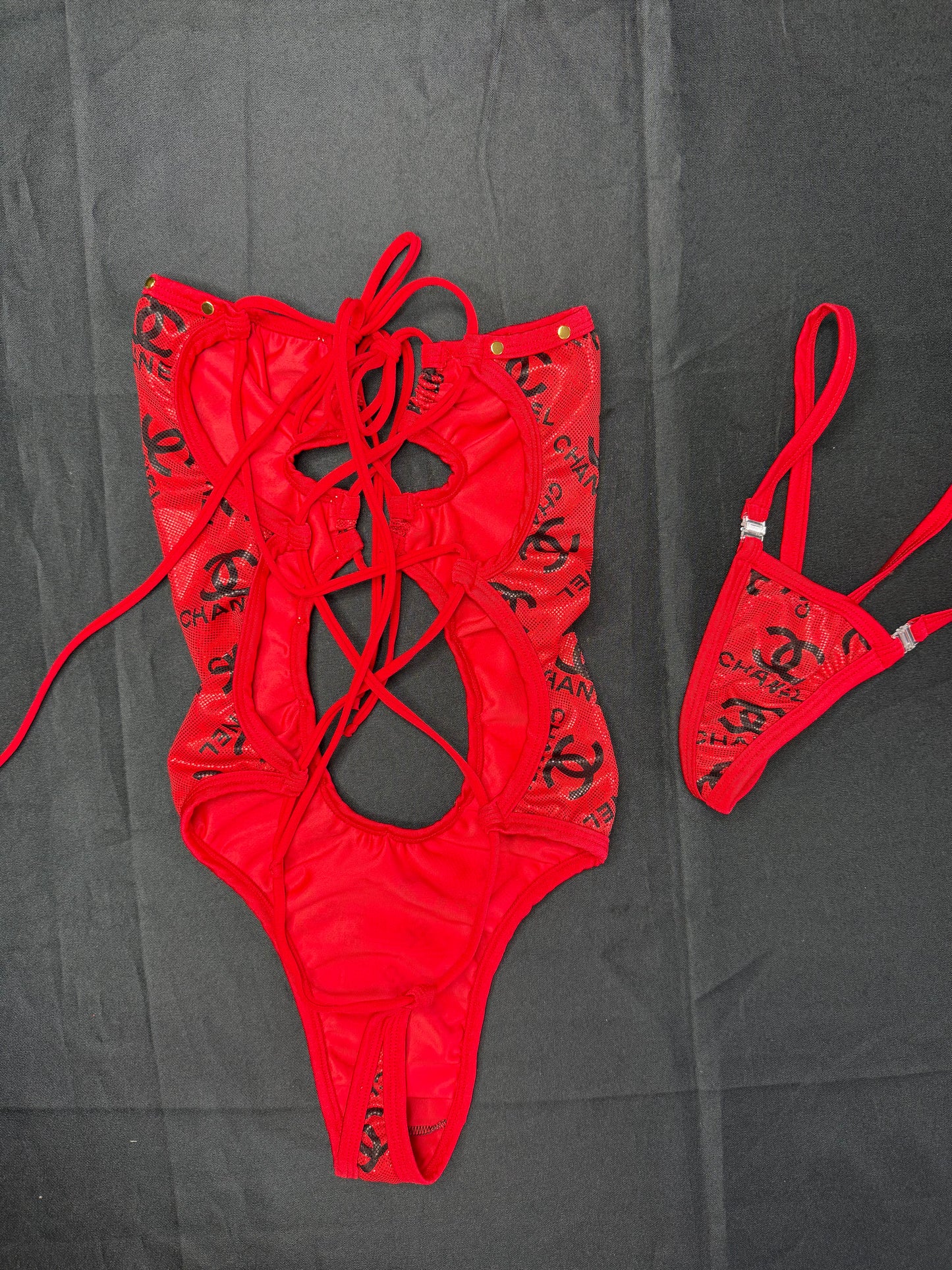 Red Designer Spandex One-Piece Lingerie Outfit