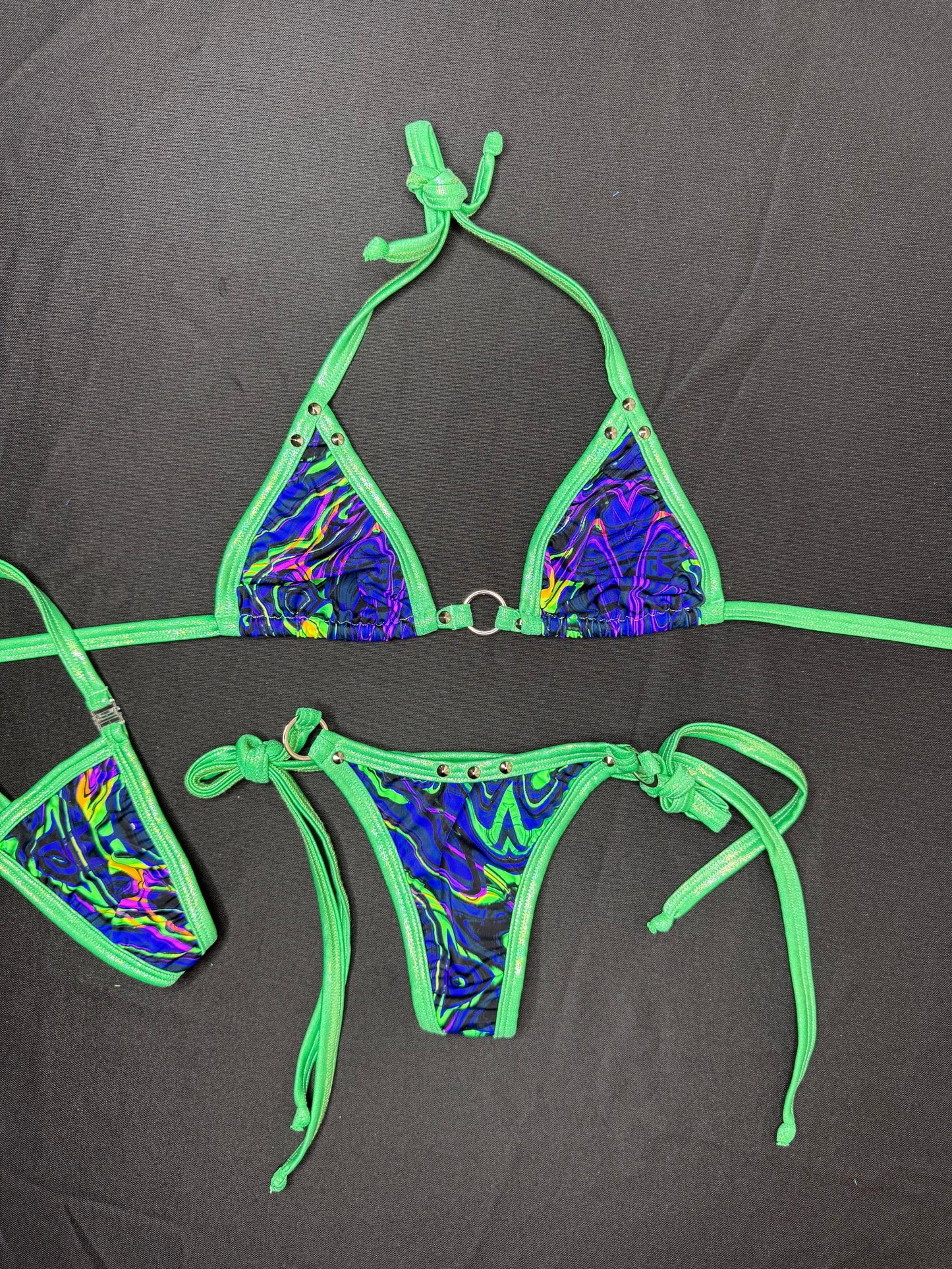 Trippy/Green Spandex Two-Piece Bikini Lingerie Outfit