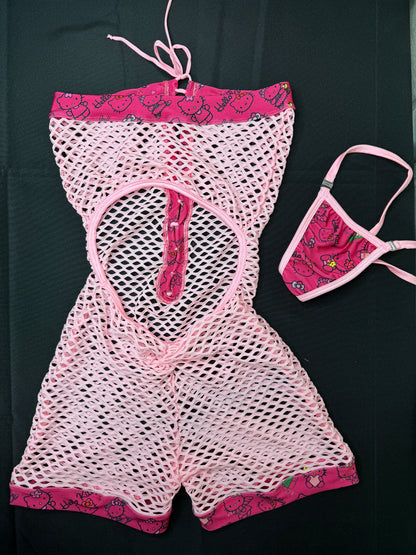 Hot Pink/Baby Pink Fishnet One-Piece Exotic Dancer Outfit