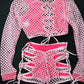 Hot Pink Latex/Baby Pink Fishnet Two-Piece Exotic Dancer Outfit