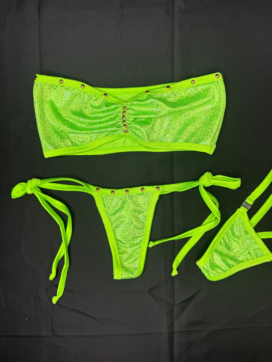 Lime Green Tube-Top/Side Tie Bikini Bottoms Two-Piece Lingerie Outfit