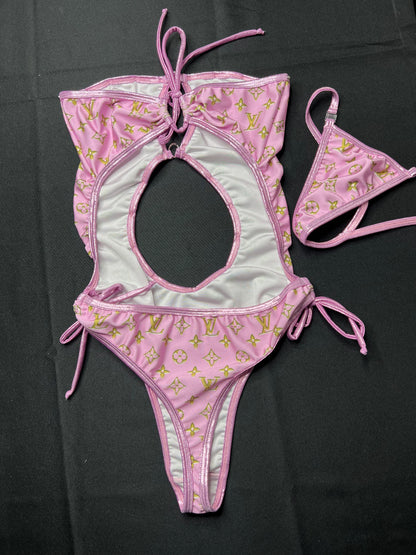 Metallic Pink/Baby Pink One-Piece Exotic Dancer Outift