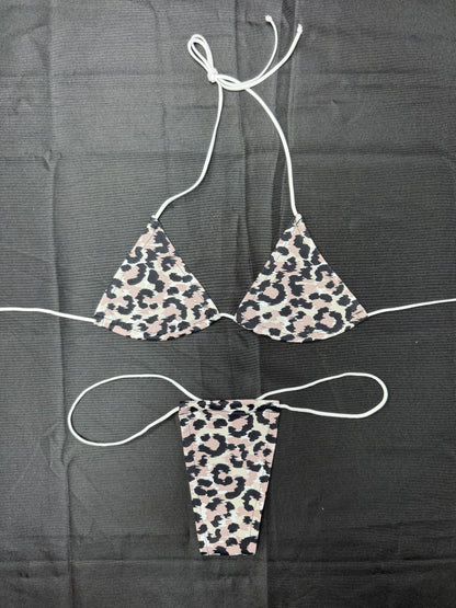 Animal Print Spandex Two-Piece Micro Bikini Lingerie Outfit