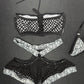 Silver Designer/Black Fishnet Spandex Tube-Top/Shorts Two-Piece Lingerie Outfit