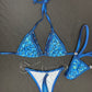 Metallic Blue/Blue Designer Two-Piece Side-Tie Bikini Lingerie Outfit