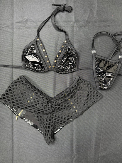 Black Latex Two-Piece Exotic Dancer Outfit