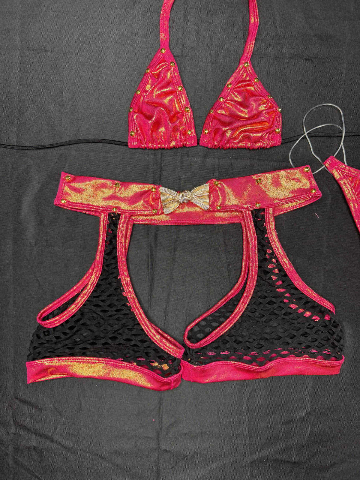 Hot Pink/Fuchsia Animal Print/Black Spandex Two-Piece Shorts Lingerie Outfit