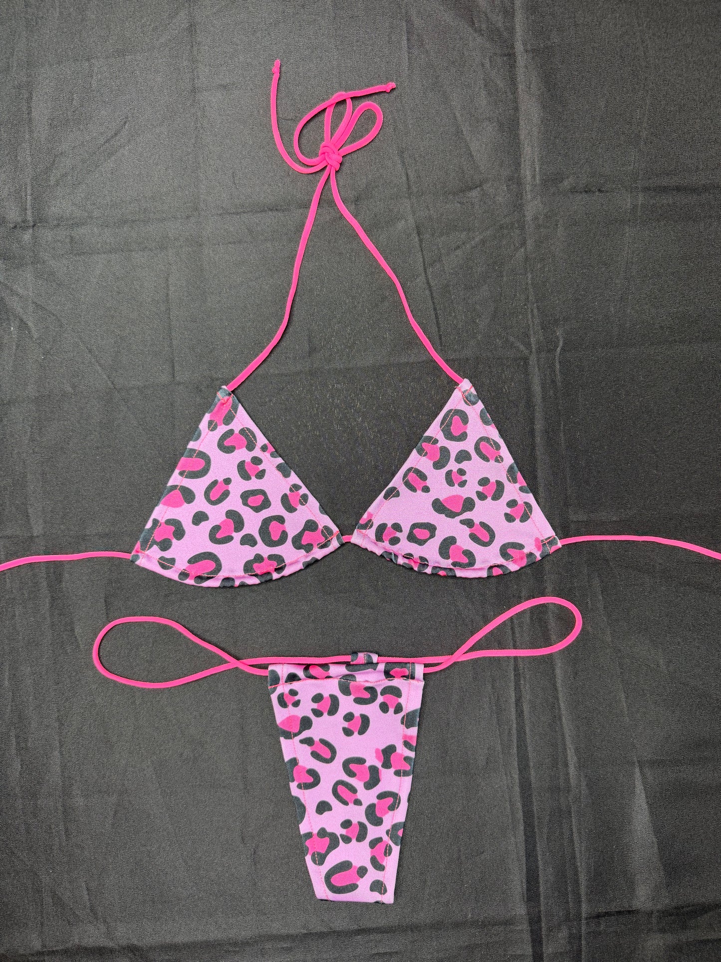 Pink Cheetah Animal Print Spandex Micro Bikini Lingerie Outfit