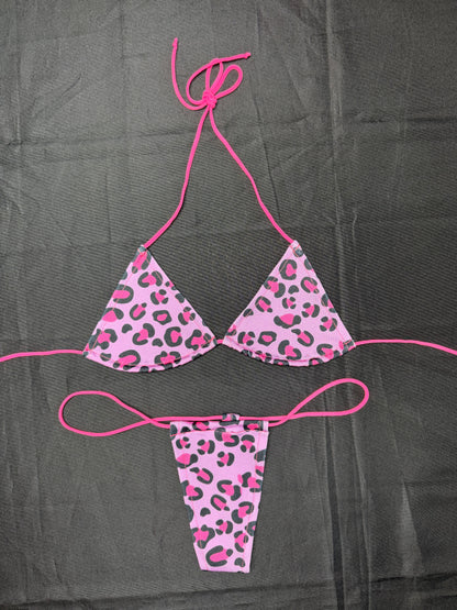 Pink Cheetah Animal Print Spandex Micro Bikini Lingerie Outfit