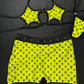 Neon Yellow/Black Fishnet Star Top/Shorts Two/-Piece Lingerie Outfit