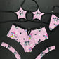 Baby Pink/Black Kuromi Star Bikini Top/Shorts Three-Piece Lingerie Outfit