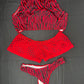 Red Tiger Animal Print Cross Top/Fishnet Short & Cheeky Thong Three-Piece Lingerie Outfit