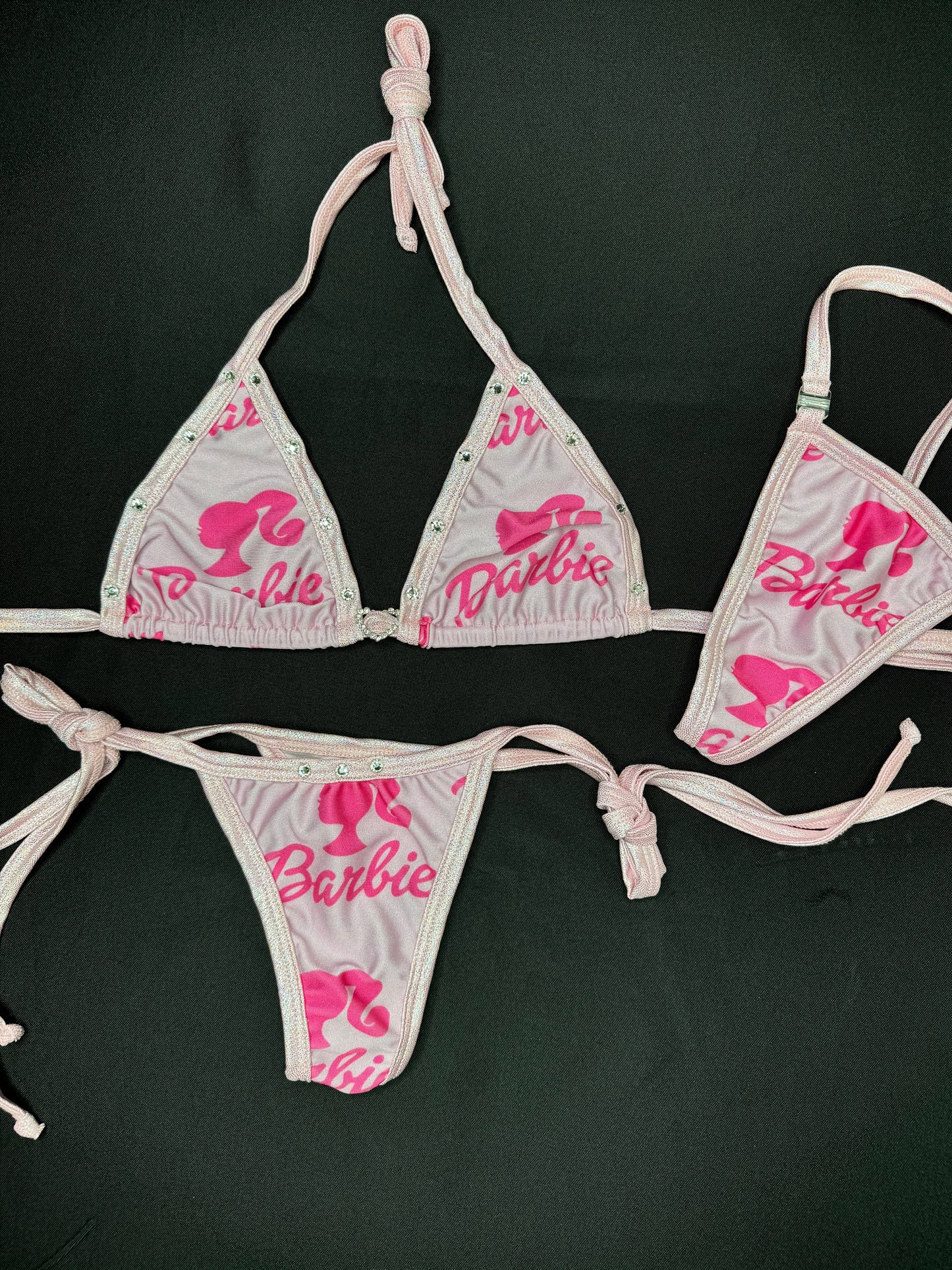 Mystic Pink/Baby Pink Two-Piece Side-Tie Bikini Lingerie Outfit