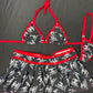 Red/Black Designer Spandex Two-Piece Bikini Top/Skirt Lingerie Outfit