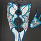 Money Print/Deep Blue Micro Dot Spandex One-Piece Lingerie Outfit